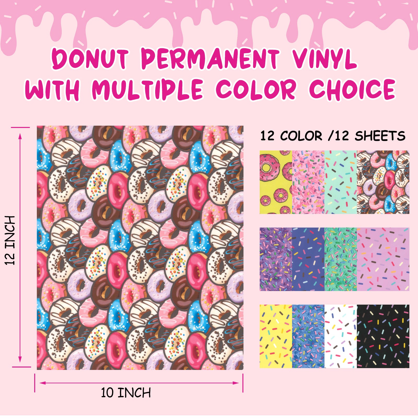 Tintnut Permanent Vinyl - 12 Sheets 12x10, Donut Sprinkle