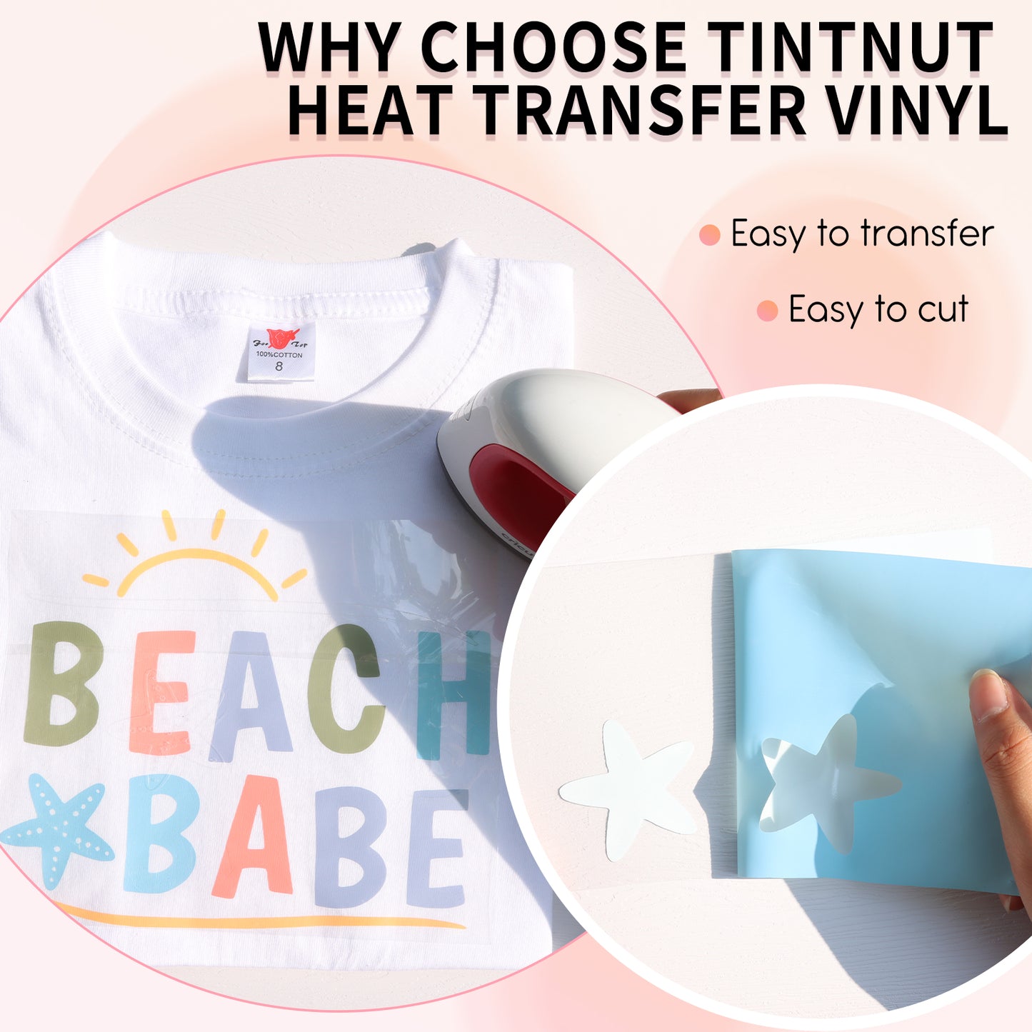 Tintnut Iron on Vinyl - 12 Sheets 12x10inch UV Color Changing Heat Transfer Vinyl Solid Sun Sunlight Sensitive HTV For T-Shirts Compatible with Cricut or Silhoutte Cameo